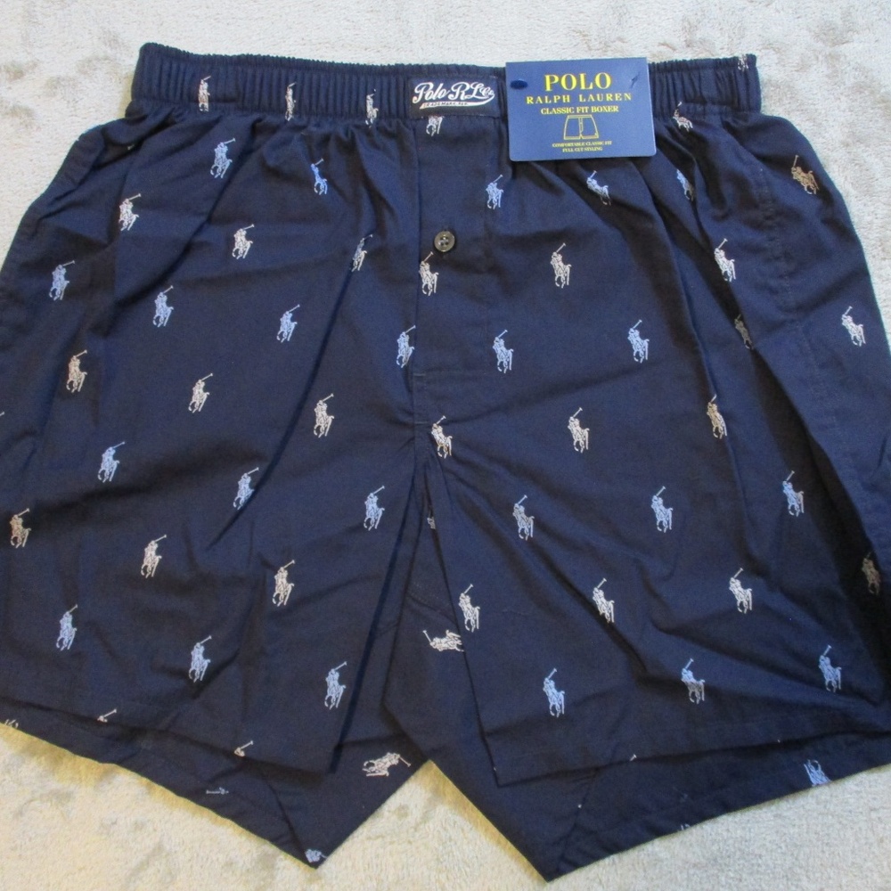 Polo Ralph Lauren Classic Fit Boxer Shorts Mens Small Blue All Over Print Cotton